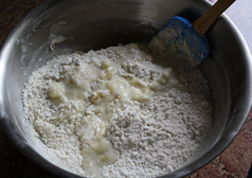 Coconut and Banana Muffins - Mixing stage Coconut and Banana Muffins - Mixing stage