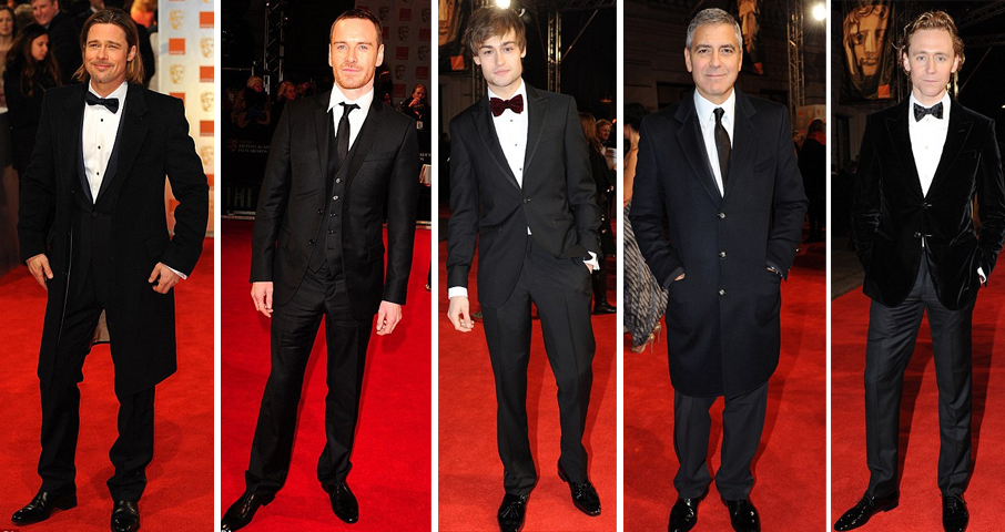 BATFAs 2012 Fashion Roundup Leading Lads Brad Pitt Michael Fassbender Douglas Booth George Clooney Tom Hiddleston BATFAs 2012 Fashion Roundup