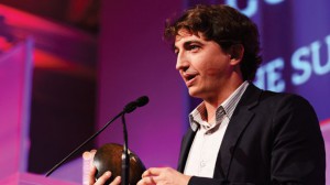 Director Benh Zeitlin accepts the Sutherland Award for Beasts of the Southern Wild