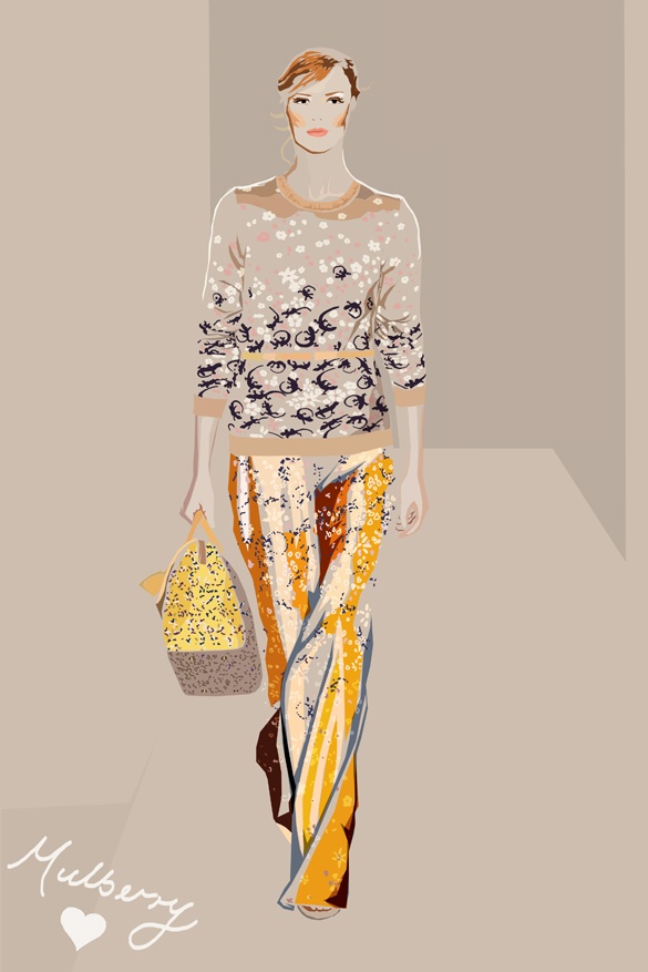 Mulberry SS13 Catwalk Illustration by Jennifer Roberts