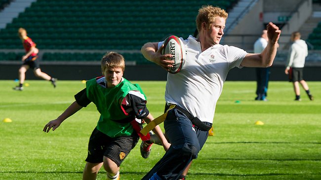 Prince Harry put his rugby skills to work at Twickenham.