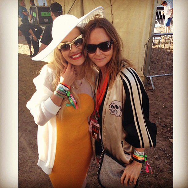 Rita Ora and Stella McCartney  cosy up at Glastonbury 2013.