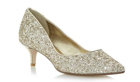 Dune Blitzen Gold Kitten Heel (£69.00).