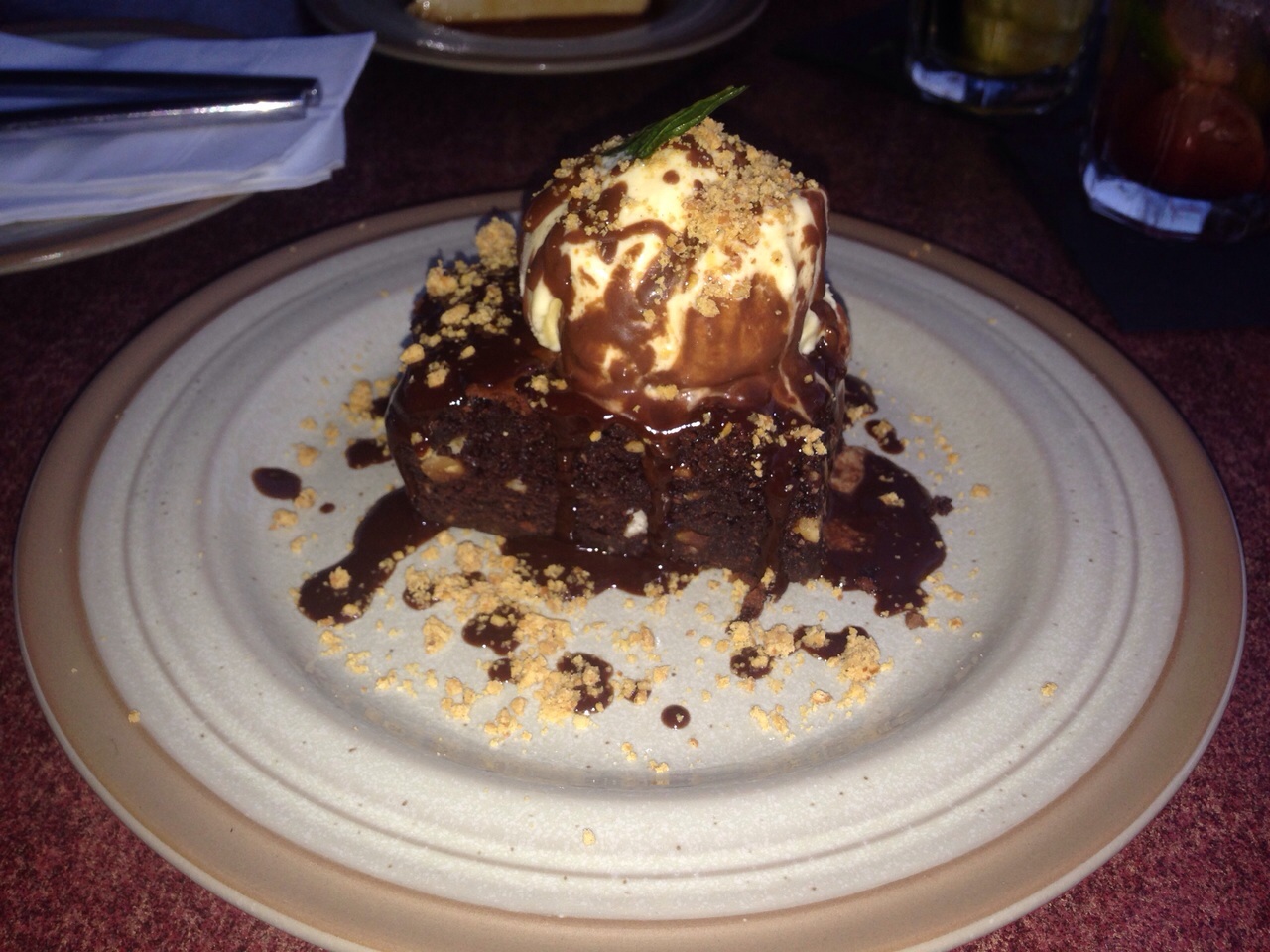 Brazil nut chocolate brownie vanilla ice cream and paçoquinha (Brazilian sweet from peanuts) 