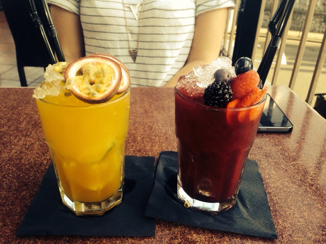 A Passion Fruit Caipirinha and a Verry Berry Caipirinha