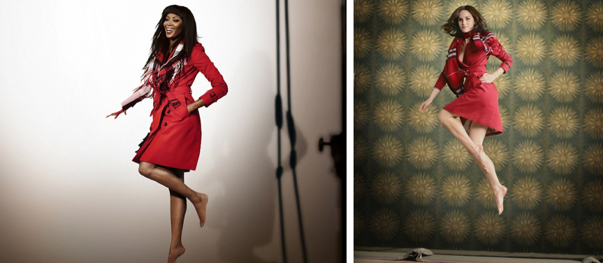Naomi Campbell and Michelle Dockery jump on the Burberry trampoline