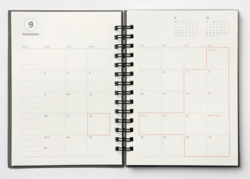A grid-calendar diary is a good way to see your month planned out in front of you.