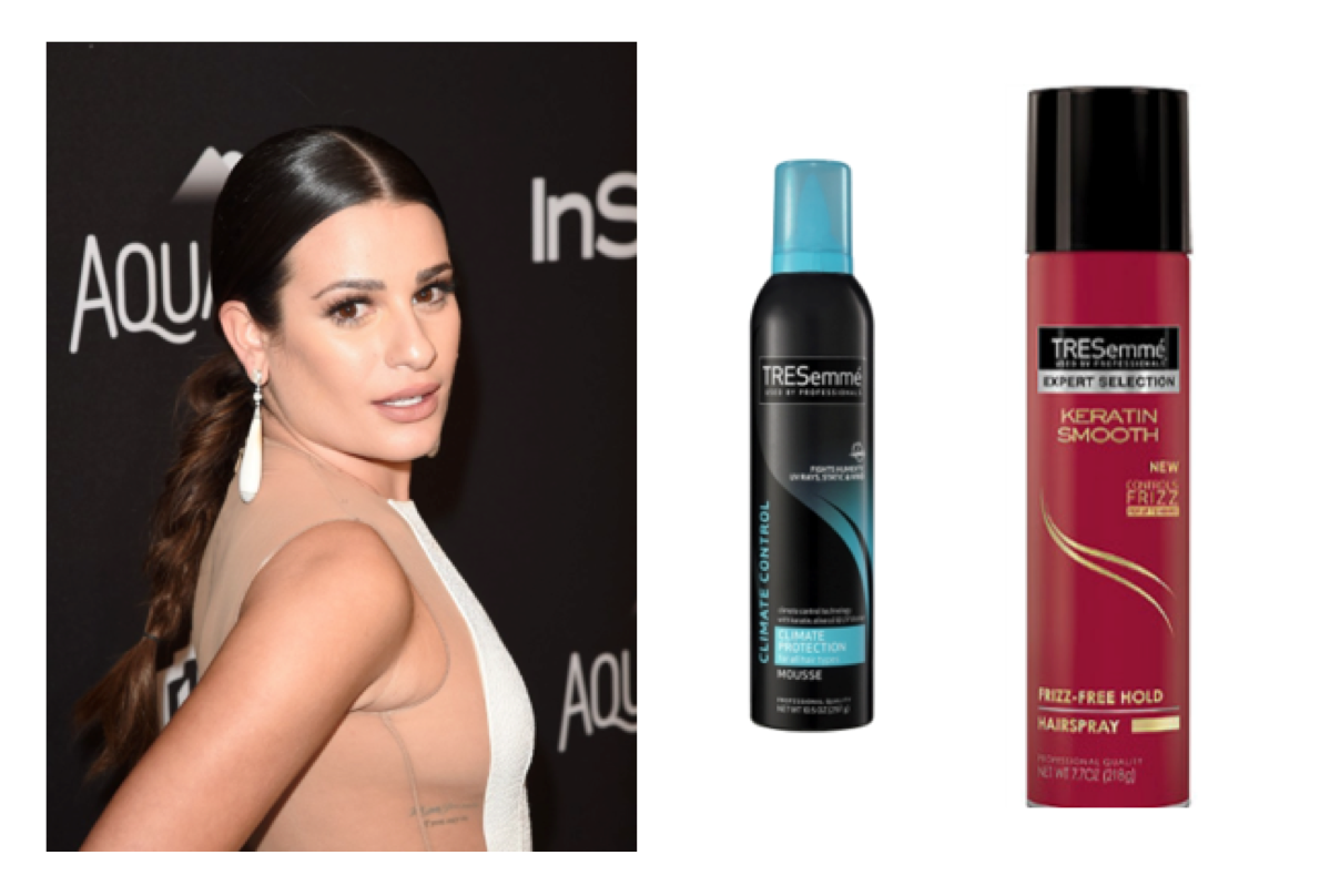 Lea Michele has a TRESemmé hair makeover with a loose messy plait with sleek roots.