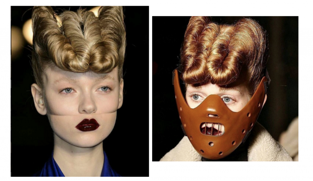 Colouring on a hole new level? Models also wear hannibal Lector masks during the show.