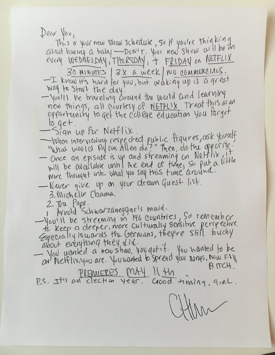 Chelsea Handler handles her own promotion the best way; writing it all out