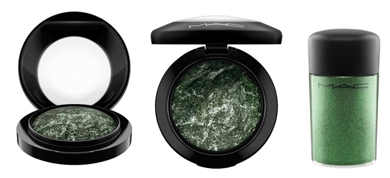 MAC Eye shadows Smutty Green (£18) / Loose colour powder Emerald Green (£16)